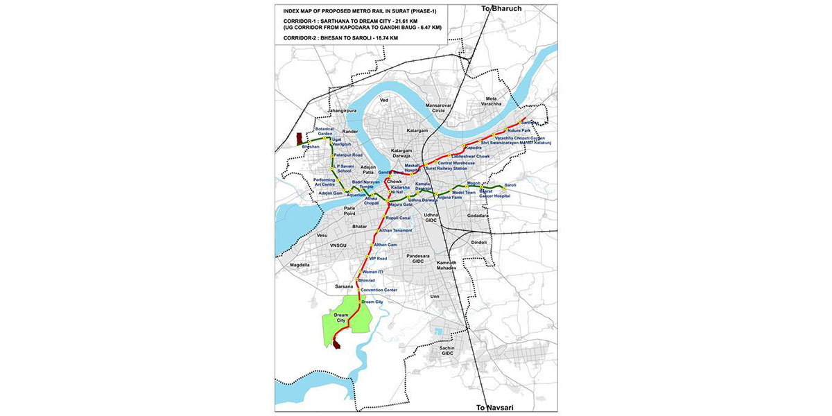 GMRC bids to construct two underground packages which consist of CS2 & CS3 of the Surat Metro Phase 1 project in area of 40.35 km.