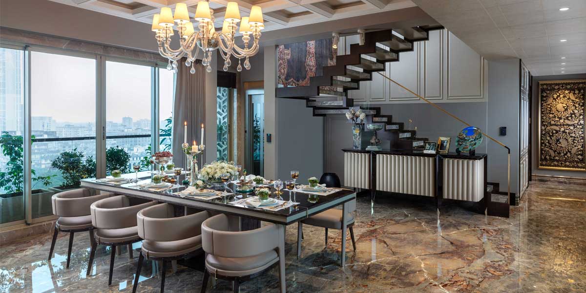 An exquisite high-end dining room by A Square Designs