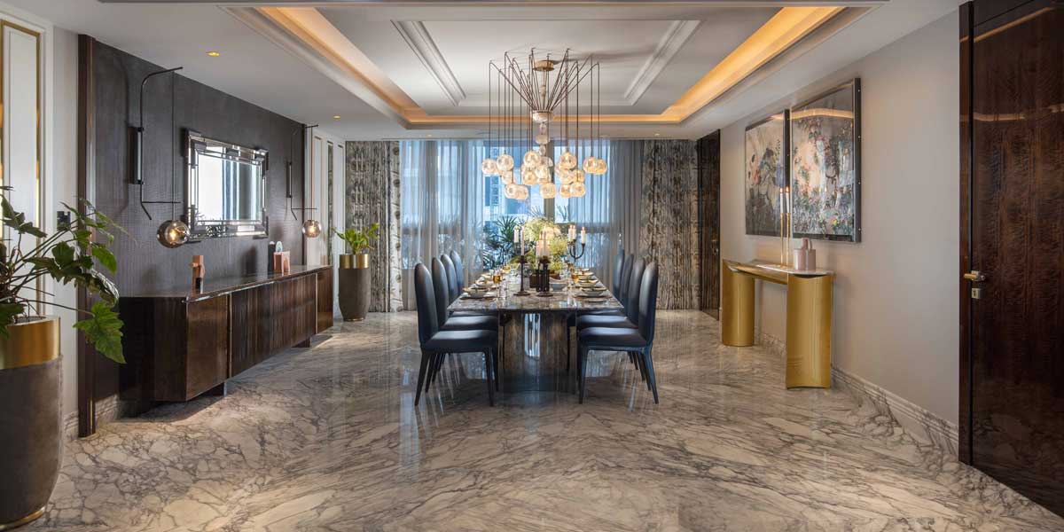 An elegant dining room by A Square Designs