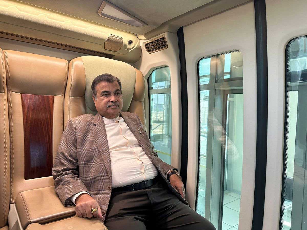 Nitin Gadkari tests sky bus safety in Sharjah, UAE