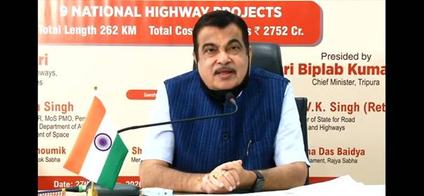 Nitin Gadkari virtually lays foundation stones for nine NH projects in Tripura through video conferencing