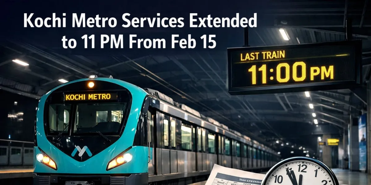 Kochi Metro Services Extended to 11 pm From Feb 15