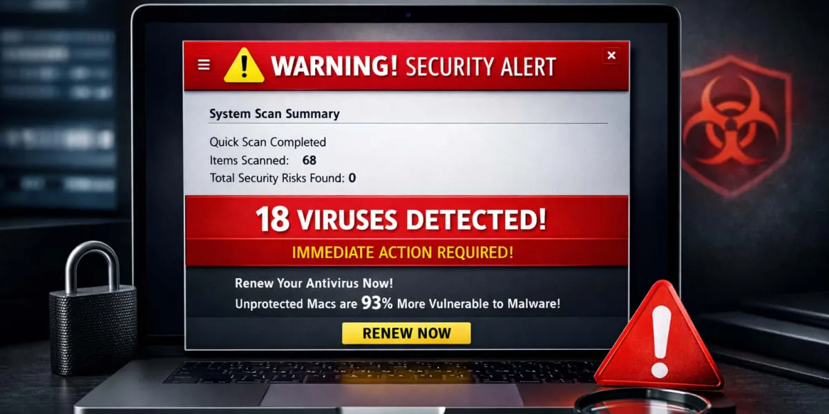 Norton Style Alert Claims 18 Viruses on Mac