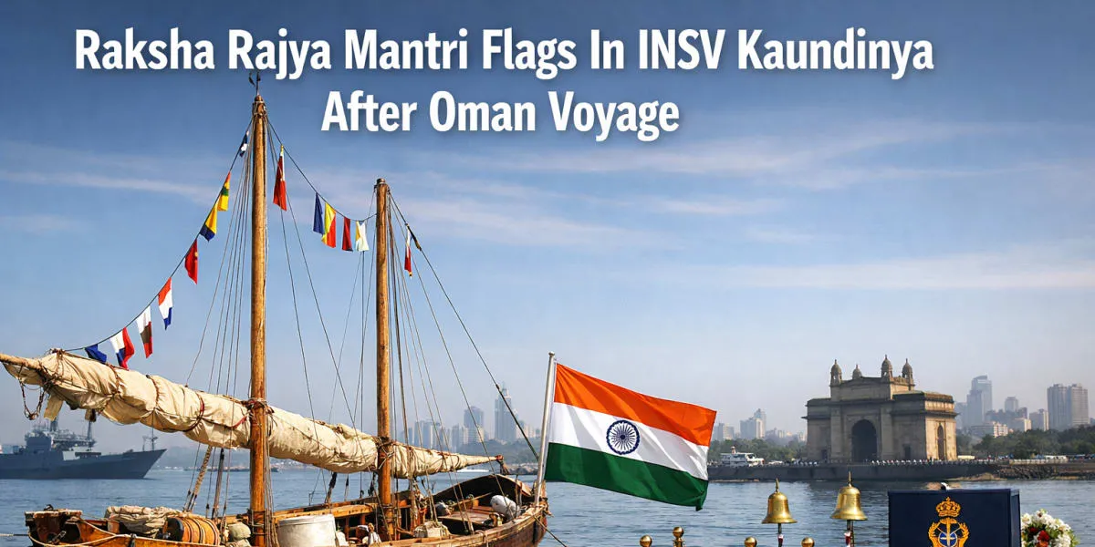 Raksha Rajya Mantri Flags In INSV Kaundinya After Oman Voyage