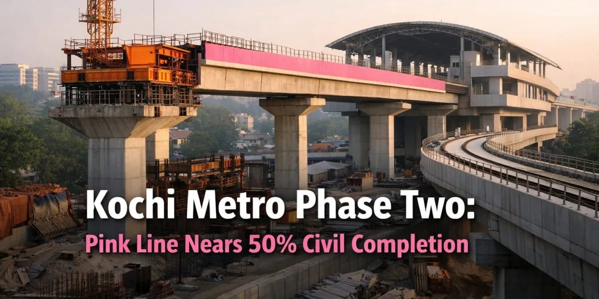 Kochi Metro Phase Two Pink Line Nears 50 Per Cent Civil Completion