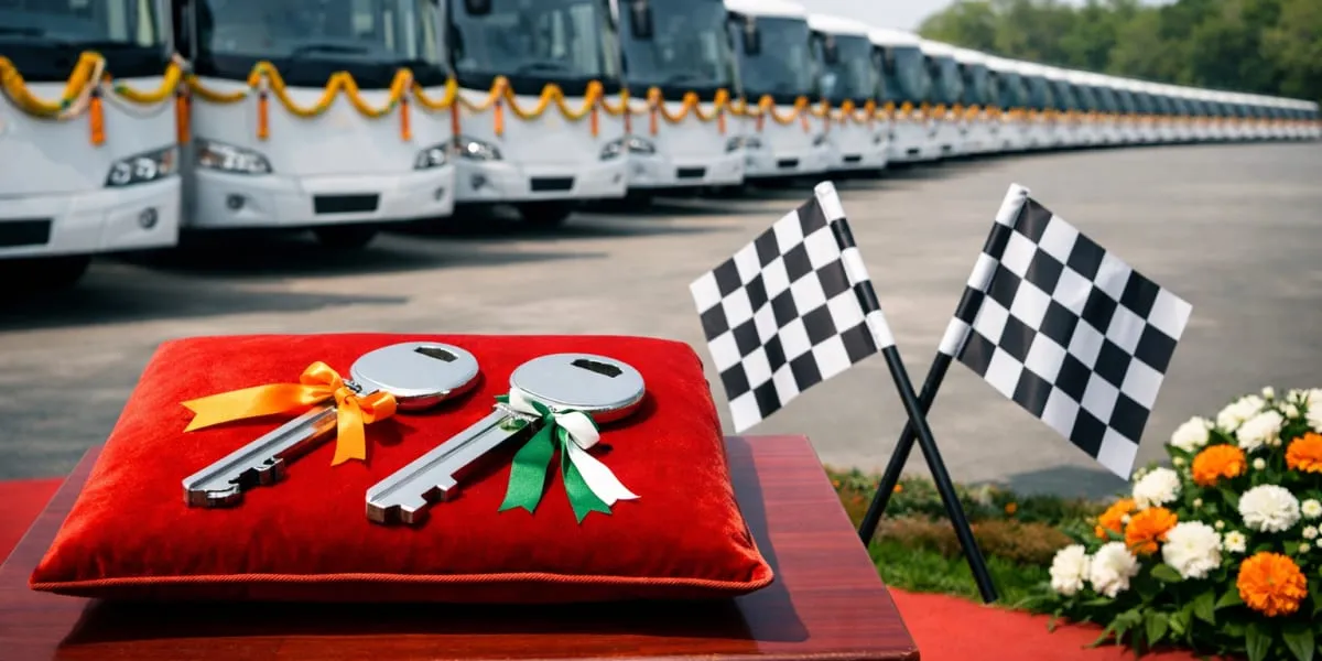 Gujarat Leaders Flag Off 182 Buses for Each Assembly Constituency