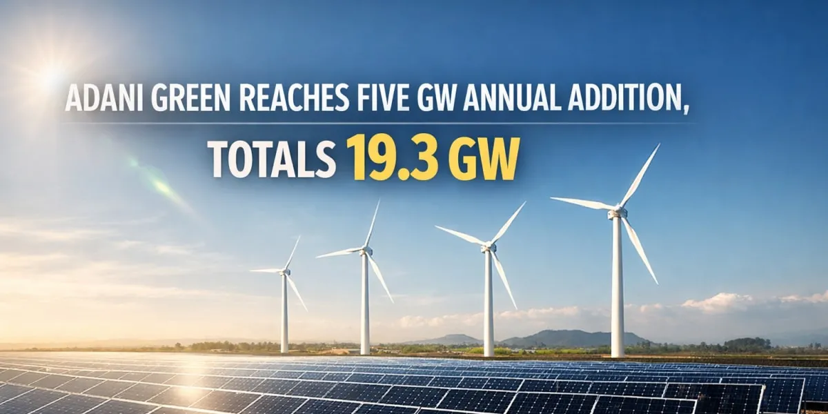 Adani Green Reaches Five GW Annual Addition, Totals 19.3 GW