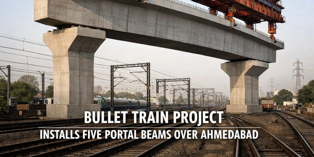 Bullet Train Project Installs Five Portal Beams Over Ahmedabad