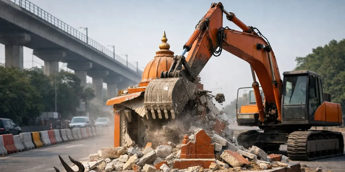 Delhi Demolishes Illegal Shrine For Pitampura Shalimar Bagh Road Widening