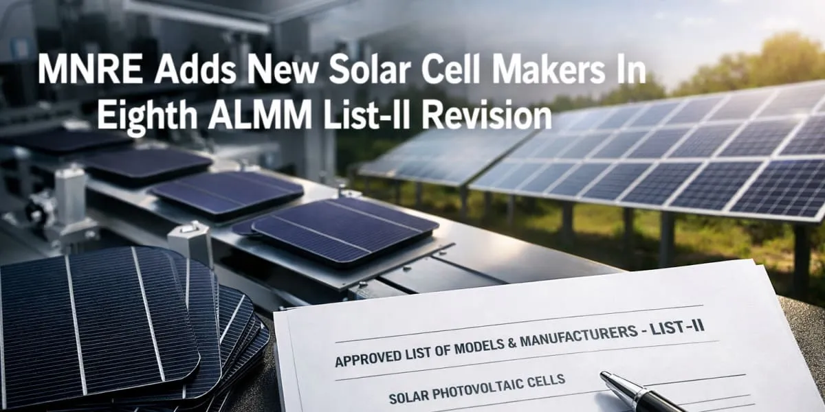 MNRE Adds New Solar Cell Makers In Eighth ALMM List-II Revision