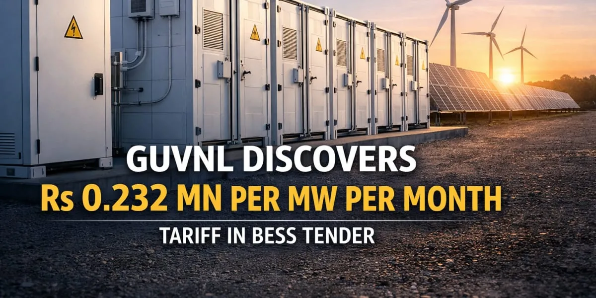 GUVNL Discovers Rs 0.232 mn per MW per Month Tariff in BESS Tender