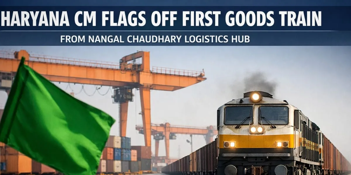 Haryana CM Flags Off First Goods Train From Nangal Chaudhary Logistics Hub