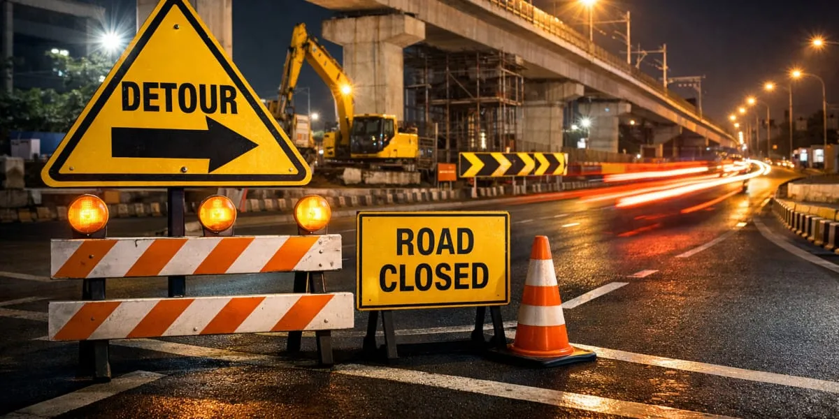 Traffic Diversions on OMR for Metro Rail Works