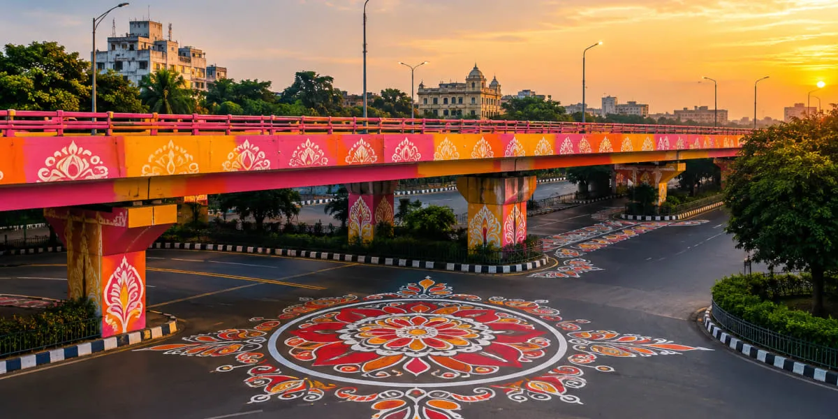 Bengal: Kolkata Bridges Get Alpona Makeover Ahead of Durga Puja