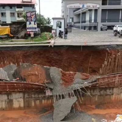 Service road collapses at Santhekatte underpass construction site